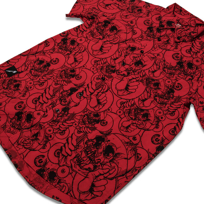 Pushead Skull Print Button Down Party Shirt, , hi-res