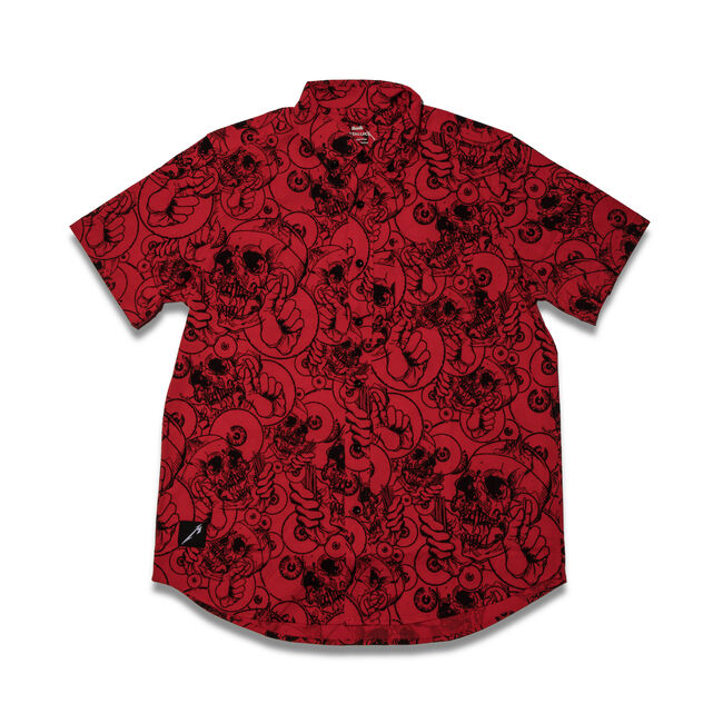 Skull Print Button Down Party Shirt - Medium, , hi-res