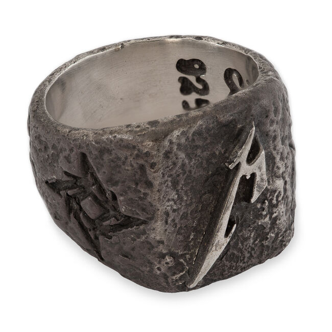 Hammered M Logo Silver Ring, , hi-res