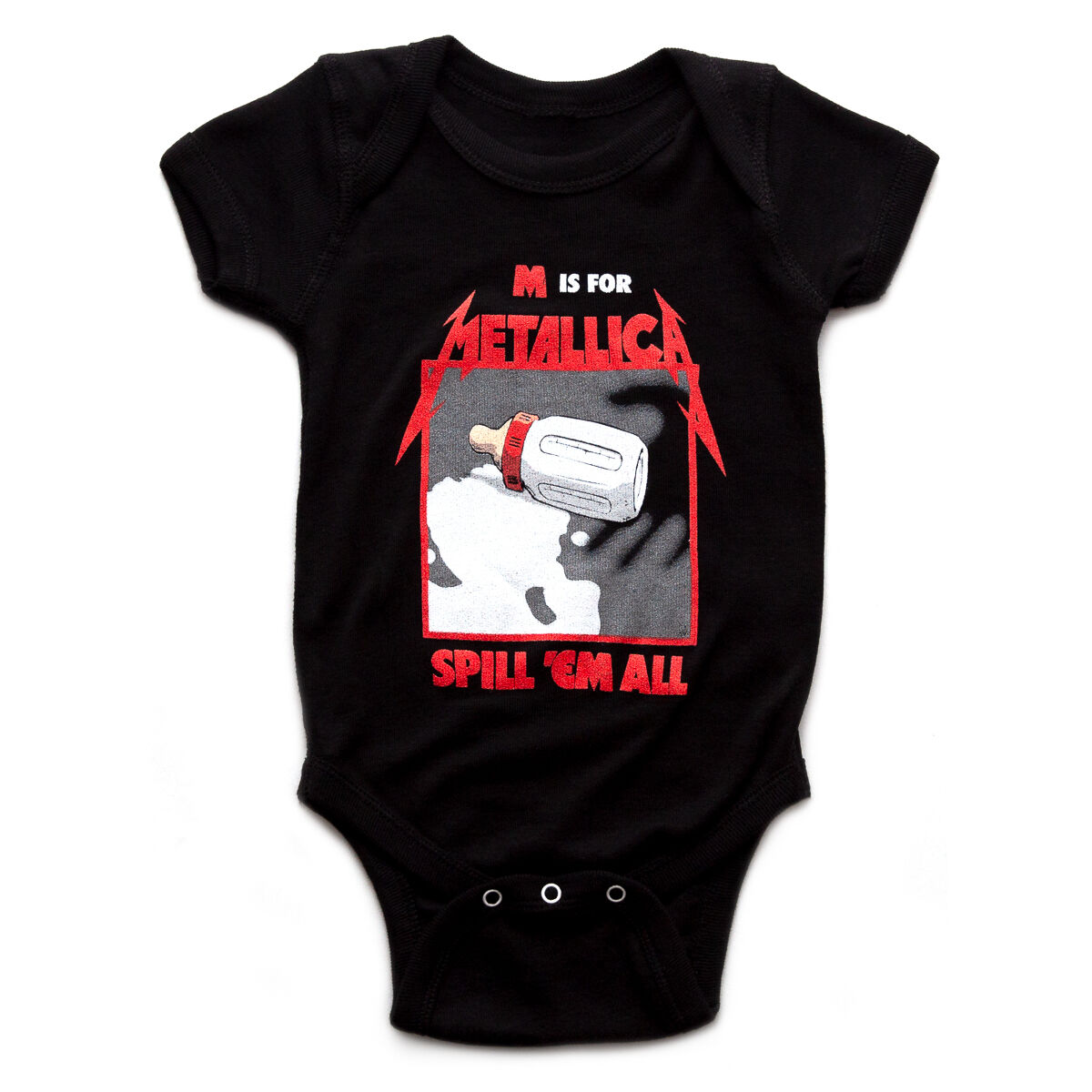 12 Months Metallica Spill Em All Black Newborn Infant Baby Rock and Roll Creeper Romper 