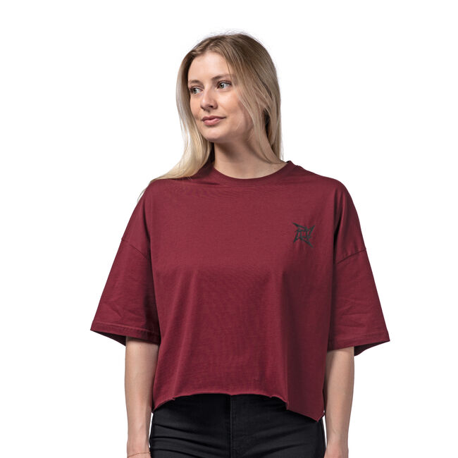WOMEN'S Ninja Star Oversized Crop T-Shirt (Maroon) - Large, 